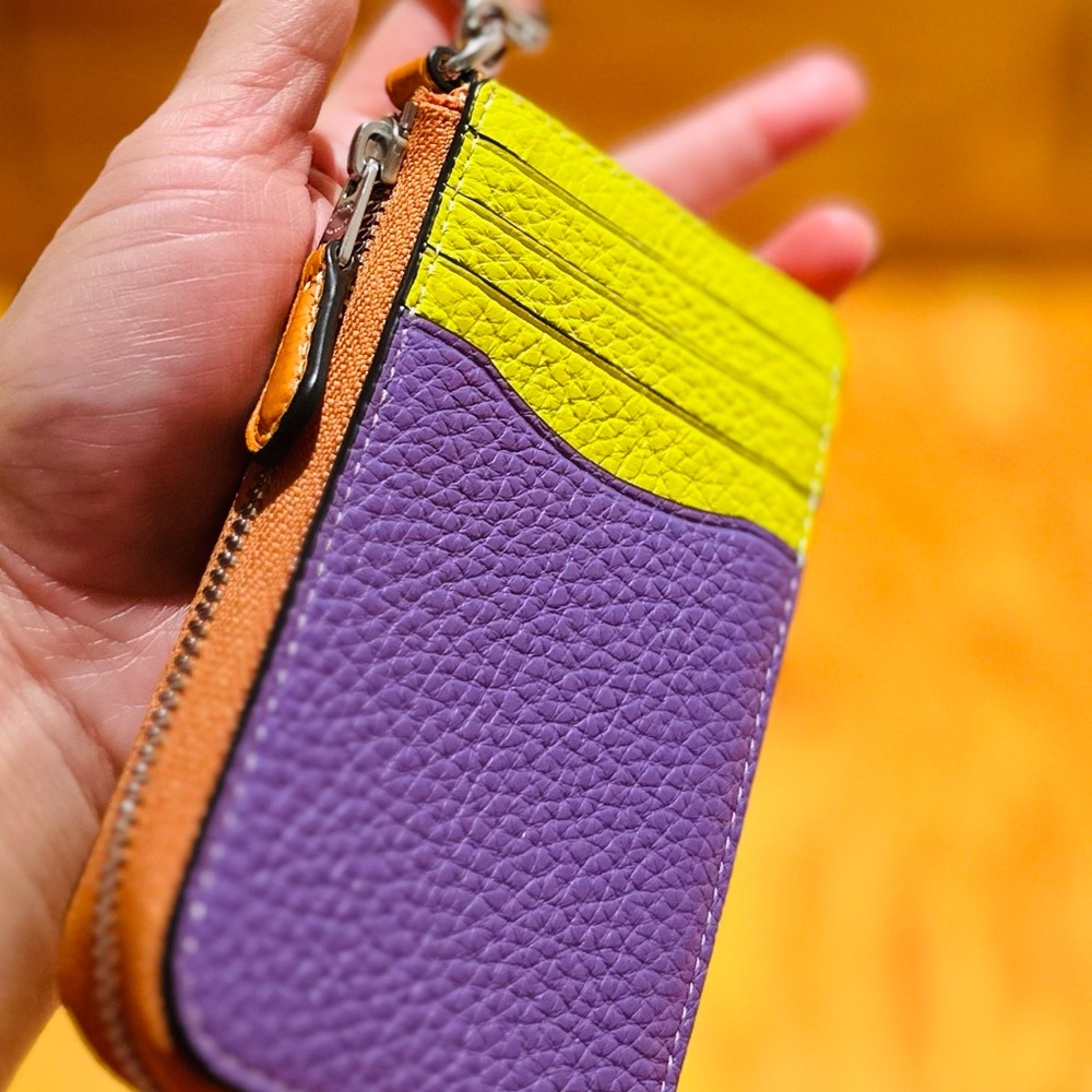 Coach Leather Zip Card Case in Purple, Lime & Orange - Picture 4 of 5
